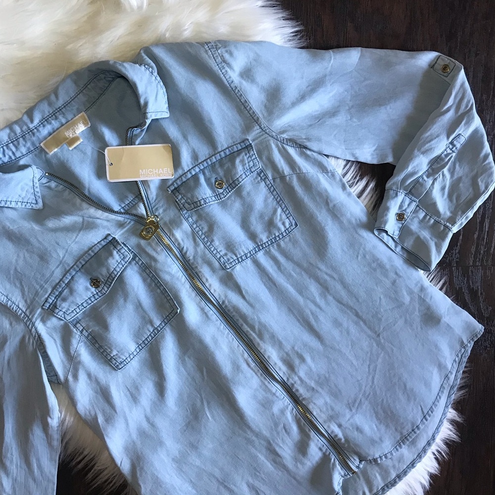 NWT Michael Kors Zip-Up Chambray Shirt